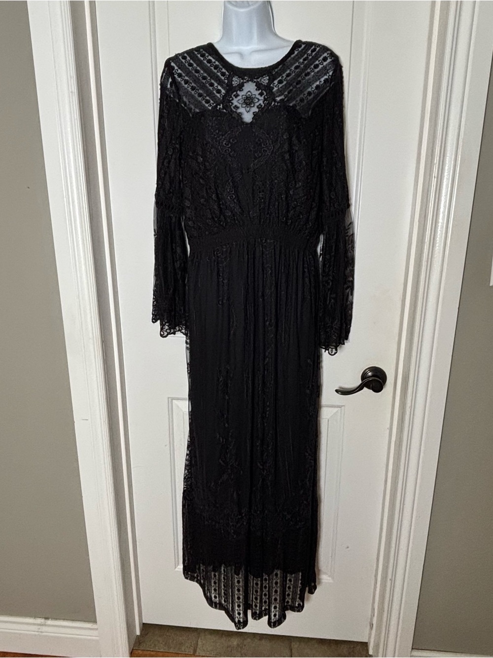 Soft Surroundings Yasmin black lace dress 8 witchy, goth, dark fairy, gypsy, 70s
